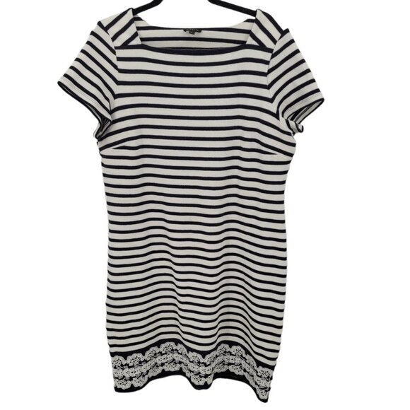 Talbots Dresses & Skirts - Talbots womens large blue white strip cap sleeve midi dress lace trim detail